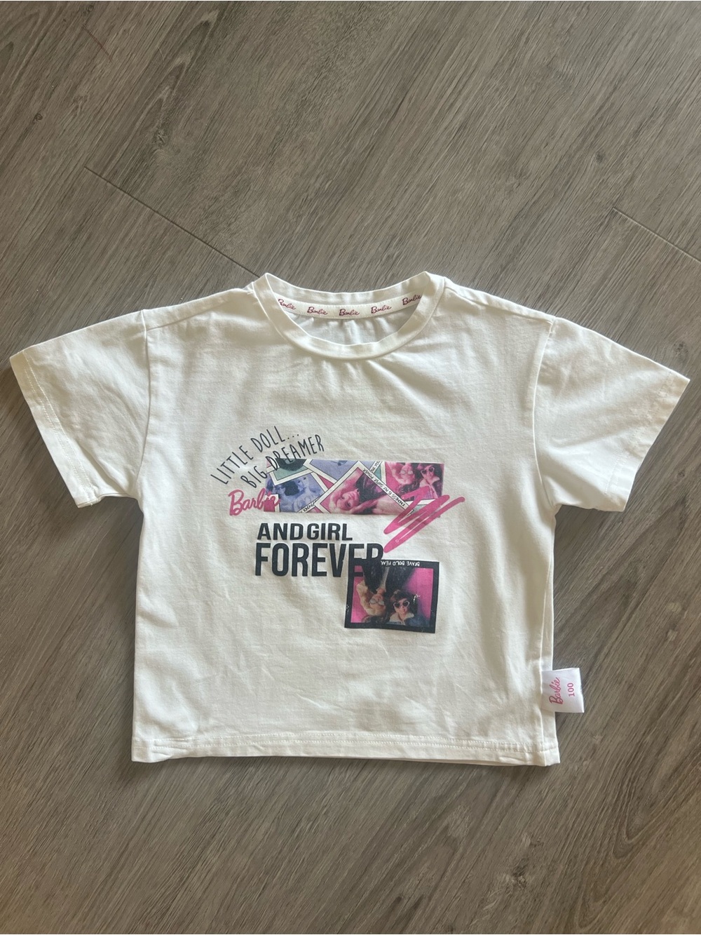 Barbie White Short Sleeve Tee with Pink & Black Graphic